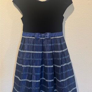 Jona Michelle  Navy blue and silver Pleated Fit and Flare Dress